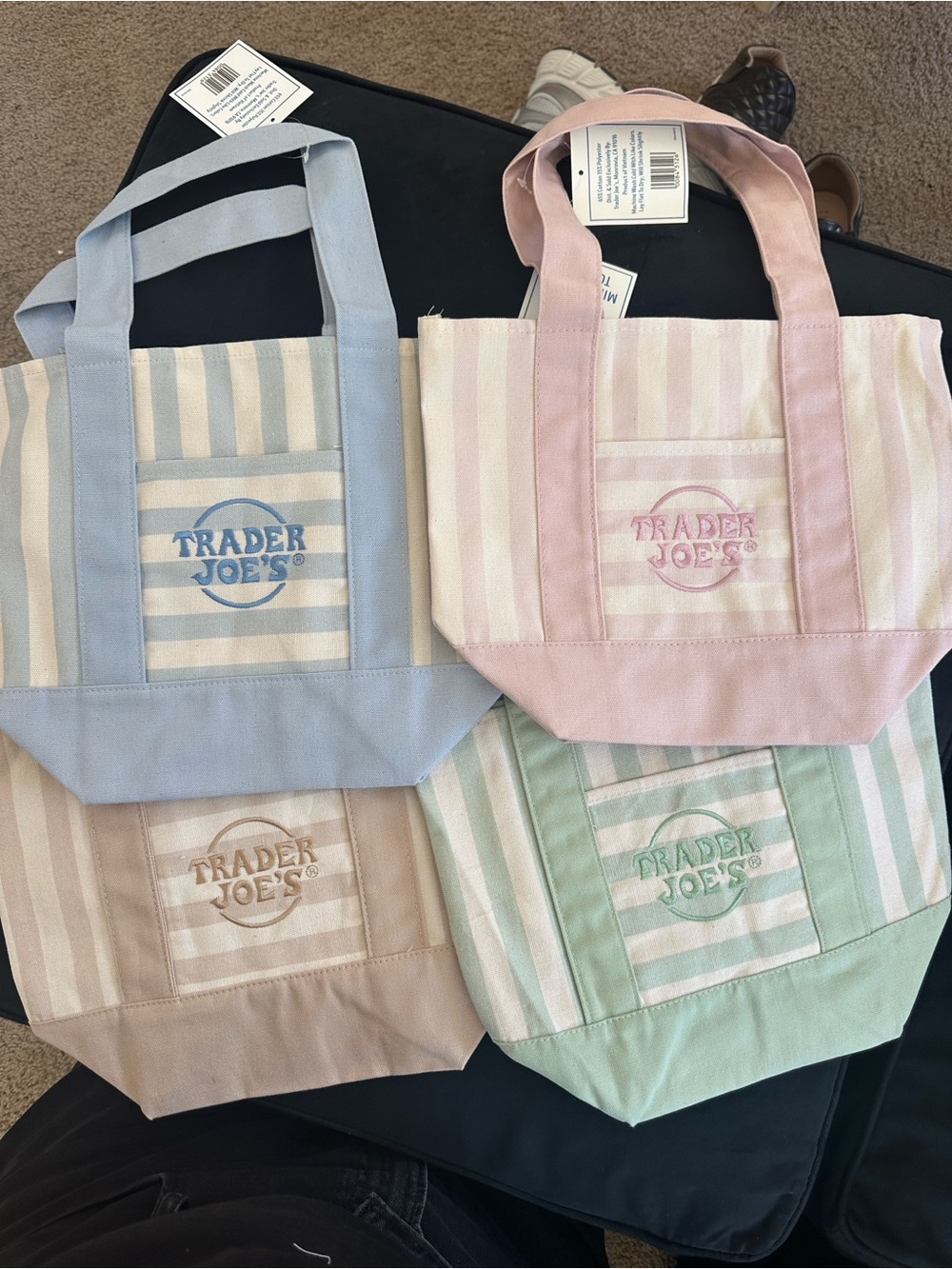 Trader Joe's Pastel Stripe Canvas Tote - Pink